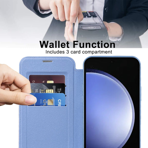For Samsung Galaxy S23 FE 5G MagSafe Magnetic RFID Anti-theft Leather Phone Case(Blue)