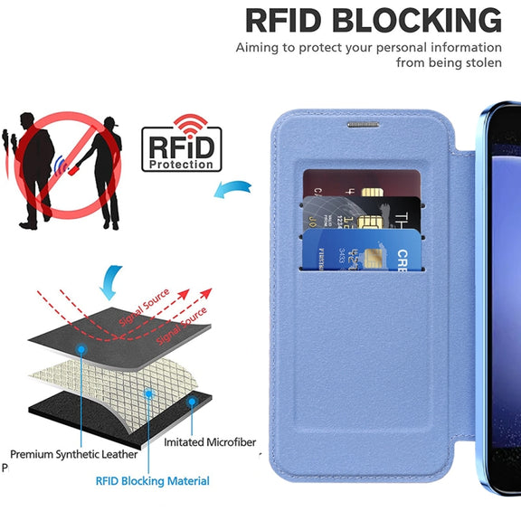 For Samsung Galaxy S23 FE 5G MagSafe Magnetic RFID Anti-theft Leather Phone Case(Blue)