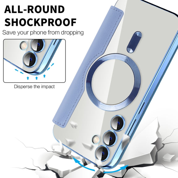 For Samsung Galaxy S23 FE 5G MagSafe Magnetic RFID Anti-theft Leather Phone Case(Blue)