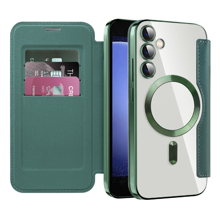For Samsung Galaxy S23 FE 5G MagSafe Magnetic RFID Anti-theft Leather Phone Case(Green)