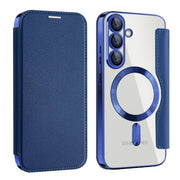 For Samsung Galaxy S25 5G Shield MagSafe RFID Anti-theft Leather Phone Case(Dark Blue)