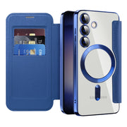 For Samsung Galaxy S25 5G Shield MagSafe RFID Anti-theft Leather Phone Case(Dark Blue)