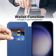 For Samsung Galaxy S25 5G Shield MagSafe RFID Anti-theft Leather Phone Case(Dark Blue)