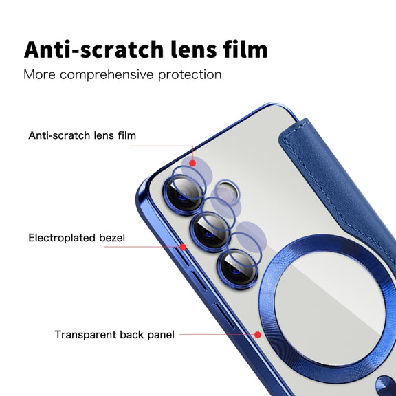 For Samsung Galaxy S25 5G Shield MagSafe RFID Anti-theft Leather Phone Case(Dark Blue)