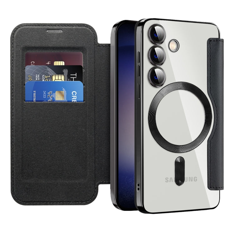For Samsung Galaxy S25 5G Shield MagSafe RFID Anti-theft Leather Phone Case(Black)