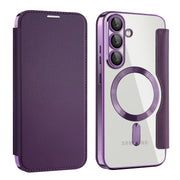 For Samsung Galaxy S25 5G Shield MagSafe RFID Anti-theft Leather Phone Case(Purple)