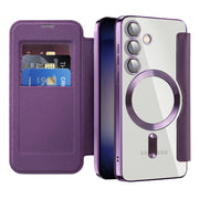 For Samsung Galaxy S25 5G Shield MagSafe RFID Anti-theft Leather Phone Case(Purple)