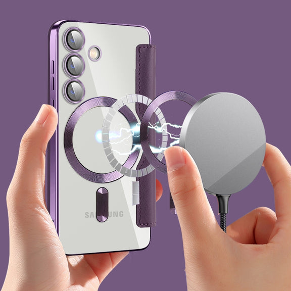 For Samsung Galaxy S25 5G Shield MagSafe RFID Anti-theft Leather Phone Case(Purple)
