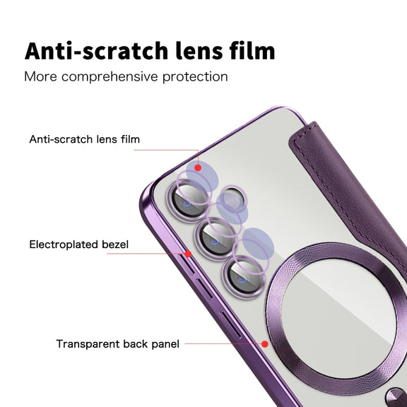 For Samsung Galaxy S25 5G Shield MagSafe RFID Anti-theft Leather Phone Case(Purple)