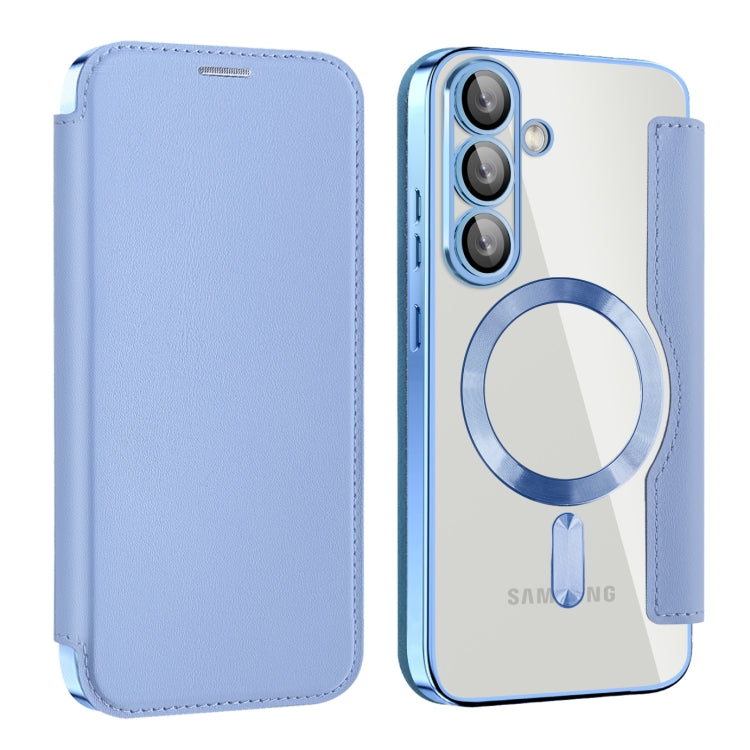 For Samsung Galaxy S25 5G Shield MagSafe RFID Anti-theft Leather Phone Case(Blue)