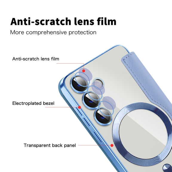 For Samsung Galaxy S25 5G Shield MagSafe RFID Anti-theft Leather Phone Case(Blue)