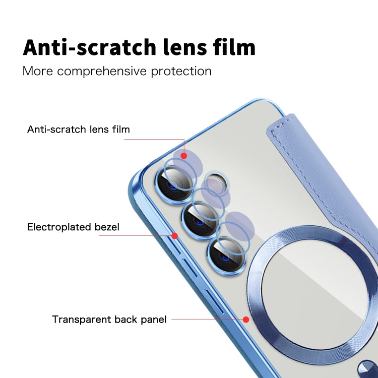 For Samsung Galaxy S25 5G Shield MagSafe RFID Anti-theft Leather Phone Case(Blue)