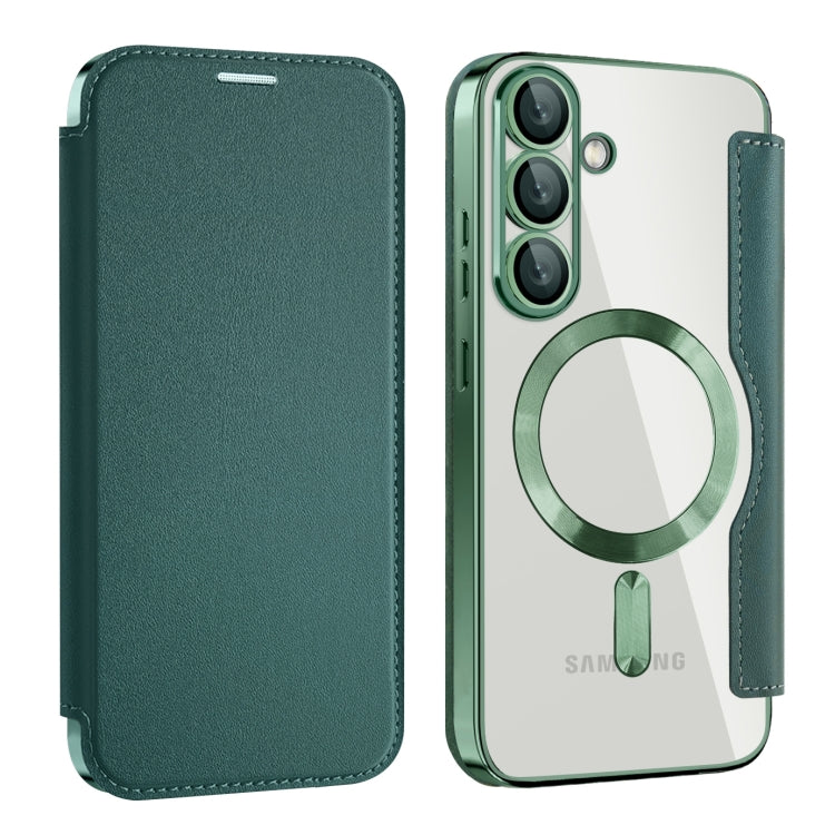 For Samsung Galaxy S25 5G Shield MagSafe RFID Anti-theft Leather Phone Case(Green)