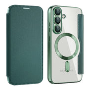 For Samsung Galaxy S25 5G Shield MagSafe RFID Anti-theft Leather Phone Case(Green)