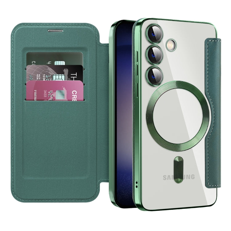 For Samsung Galaxy S25 5G Shield MagSafe RFID Anti-theft Leather Phone Case(Green)