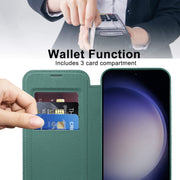 For Samsung Galaxy S25 5G Shield MagSafe RFID Anti-theft Leather Phone Case(Green)