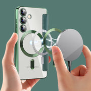For Samsung Galaxy S25 5G Shield MagSafe RFID Anti-theft Leather Phone Case(Green)