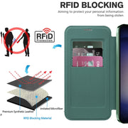 For Samsung Galaxy S25 5G Shield MagSafe RFID Anti-theft Leather Phone Case(Green)