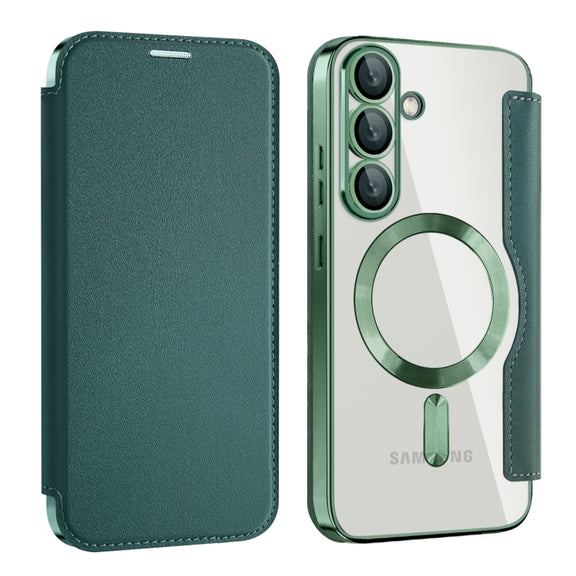 For Samsung Galaxy S25 5G Shield MagSafe RFID Anti-theft Leather Phone Case(Green)