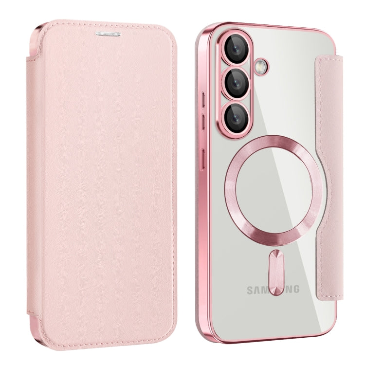 For Samsung Galaxy S25 5G Shield MagSafe RFID Anti-theft Leather Phone Case(Pink)