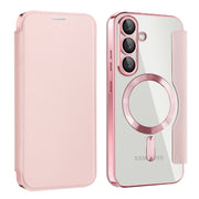For Samsung Galaxy S25 5G Shield MagSafe RFID Anti-theft Leather Phone Case(Pink)