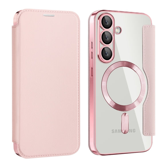 For Samsung Galaxy S25 5G Shield MagSafe RFID Anti-theft Leather Phone Case(Pink)