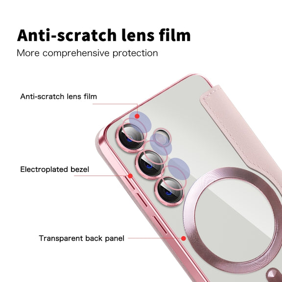 For Samsung Galaxy S25 5G Shield MagSafe RFID Anti-theft Leather Phone Case(Pink)