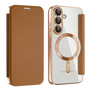 For Samsung Galaxy S25 5G Shield MagSafe RFID Anti-theft Leather Phone Case(Brown)