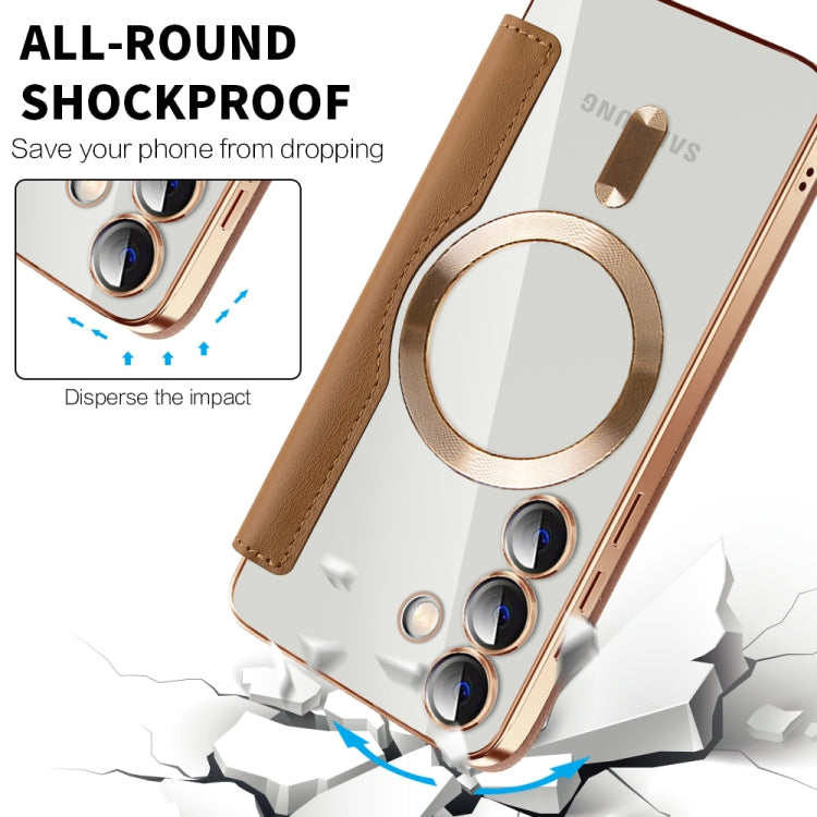 For Samsung Galaxy S25 5G Shield MagSafe RFID Anti-theft Leather Phone Case(Brown)