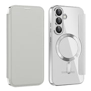 For Samsung Galaxy S25 5G Shield MagSafe RFID Anti-theft Leather Phone Case(Grey)