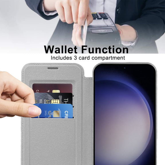 For Samsung Galaxy S25 5G Shield MagSafe RFID Anti-theft Leather Phone Case(Grey)