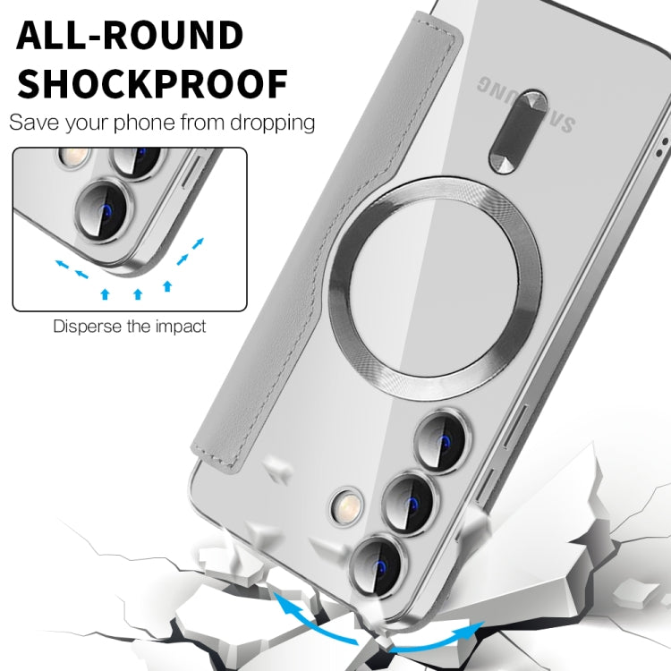 For Samsung Galaxy S25 5G Shield MagSafe RFID Anti-theft Leather Phone Case(Grey)