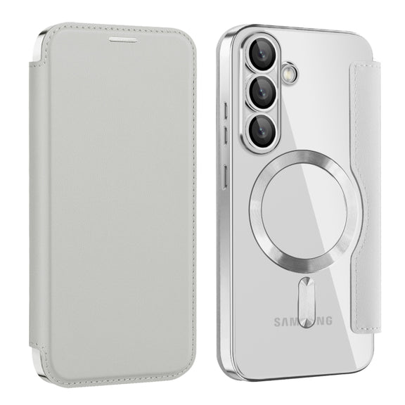 For Samsung Galaxy S25 5G Shield MagSafe RFID Anti-theft Leather Phone Case(Grey)