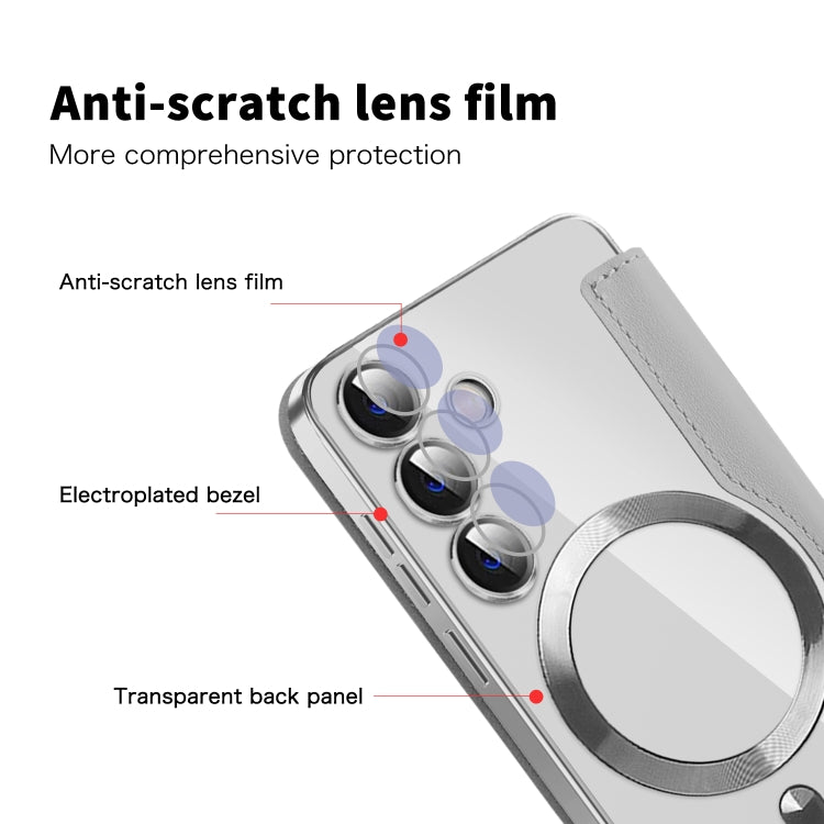 For Samsung Galaxy S25 5G Shield MagSafe RFID Anti-theft Leather Phone Case(Grey)