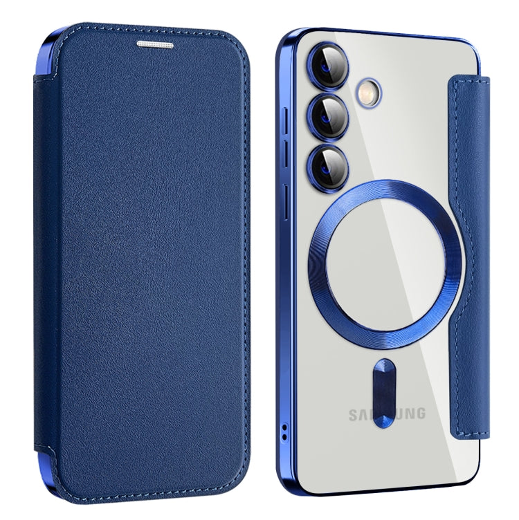 For Samsung Galaxy S25+ 5G Shield MagSafe RFID Anti-theft Leather Phone Case(Dark Blue)