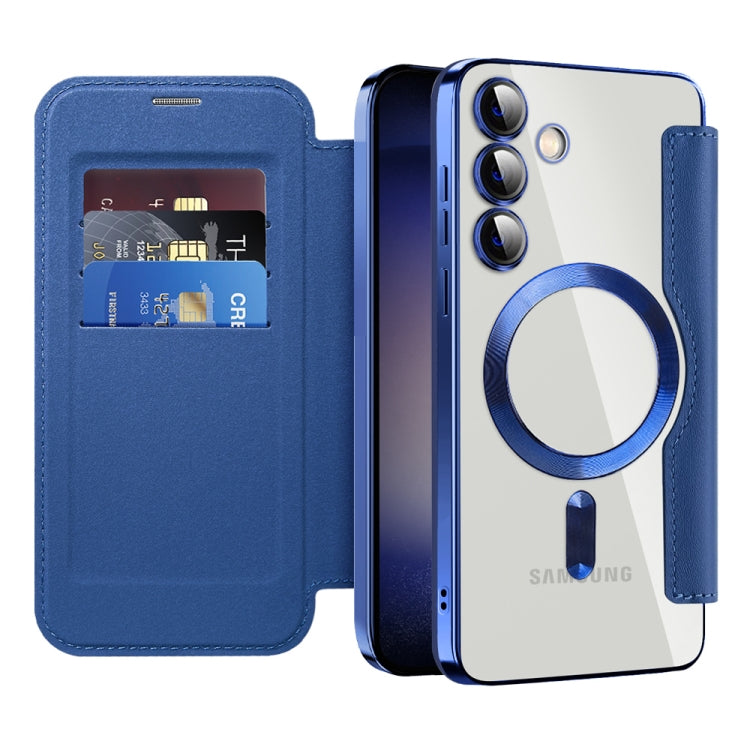 For Samsung Galaxy S25+ 5G Shield MagSafe RFID Anti-theft Leather Phone Case(Dark Blue)
