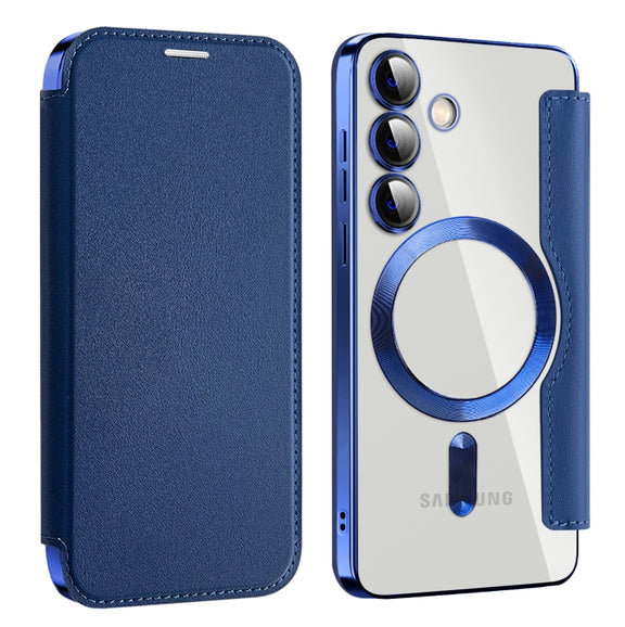 For Samsung Galaxy S25+ 5G Shield MagSafe RFID Anti-theft Leather Phone Case(Dark Blue)