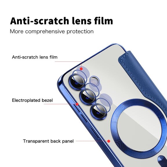 For Samsung Galaxy S25+ 5G Shield MagSafe RFID Anti-theft Leather Phone Case(Dark Blue)