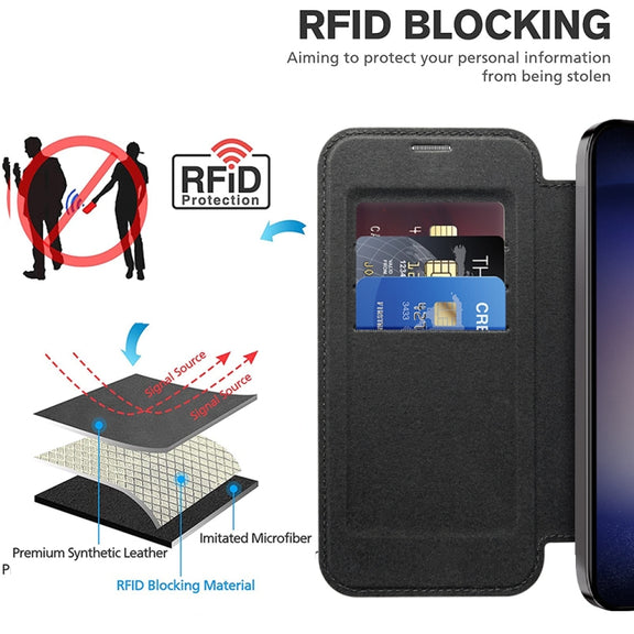For Samsung Galaxy S25+ 5G Shield MagSafe RFID Anti-theft Leather Phone Case(Black)