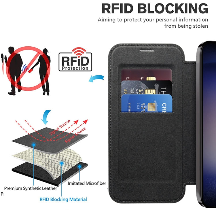 For Samsung Galaxy S25+ 5G Shield MagSafe RFID Anti-theft Leather Phone Case(Black)