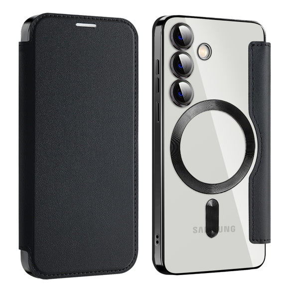 For Samsung Galaxy S25+ 5G Shield MagSafe RFID Anti-theft Leather Phone Case(Black)