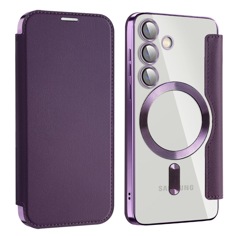 For Samsung Galaxy S25+ 5G Shield MagSafe RFID Anti-theft Leather Phone Case(Purple)