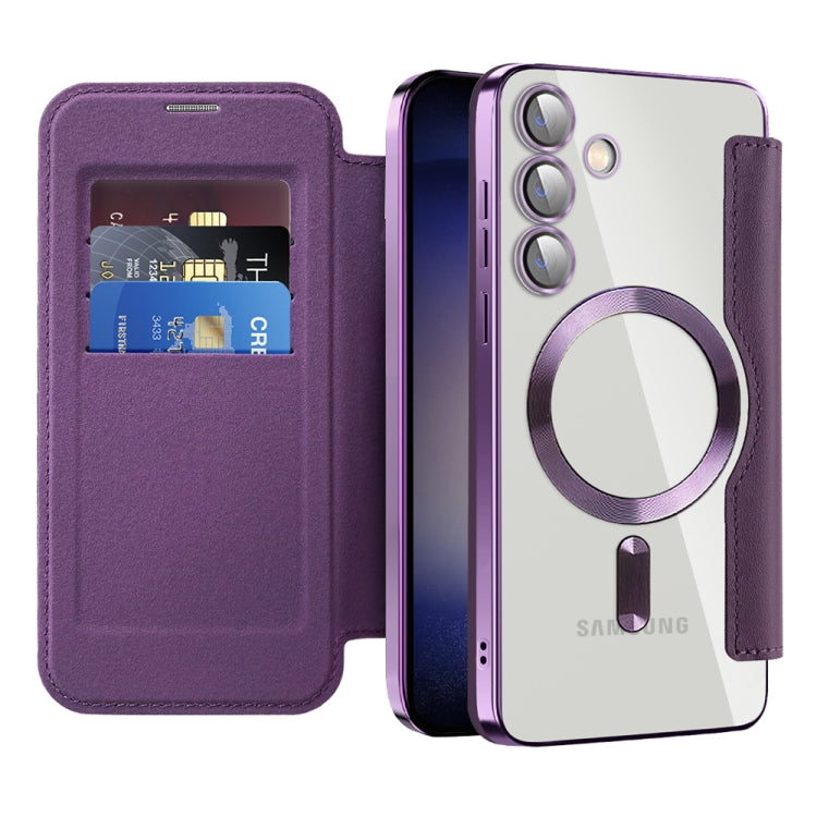 For Samsung Galaxy S25+ 5G Shield MagSafe RFID Anti-theft Leather Phone Case(Purple)