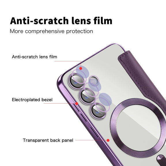 For Samsung Galaxy S25+ 5G Shield MagSafe RFID Anti-theft Leather Phone Case(Purple)