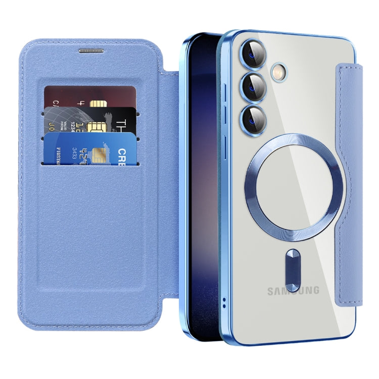 For Samsung Galaxy S25+ 5G Shield MagSafe RFID Anti-theft Leather Phone Case(Blue)
