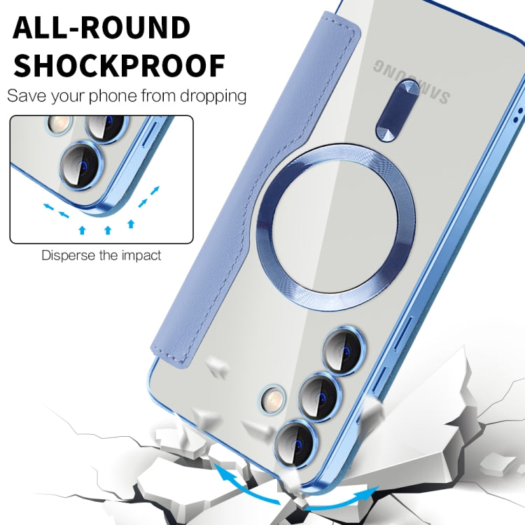 For Samsung Galaxy S25+ 5G Shield MagSafe RFID Anti-theft Leather Phone Case(Blue)