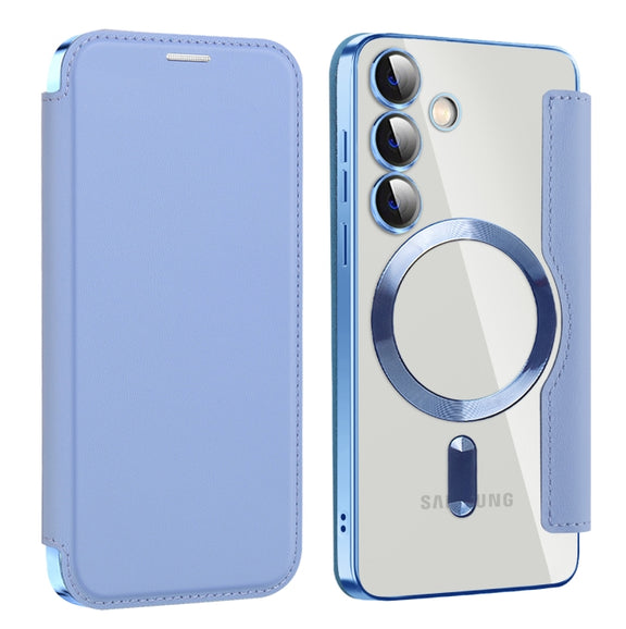 For Samsung Galaxy S25+ 5G Shield MagSafe RFID Anti-theft Leather Phone Case(Blue)