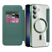 For Samsung Galaxy S25+ 5G Shield MagSafe RFID Anti-theft Leather Phone Case(Green)