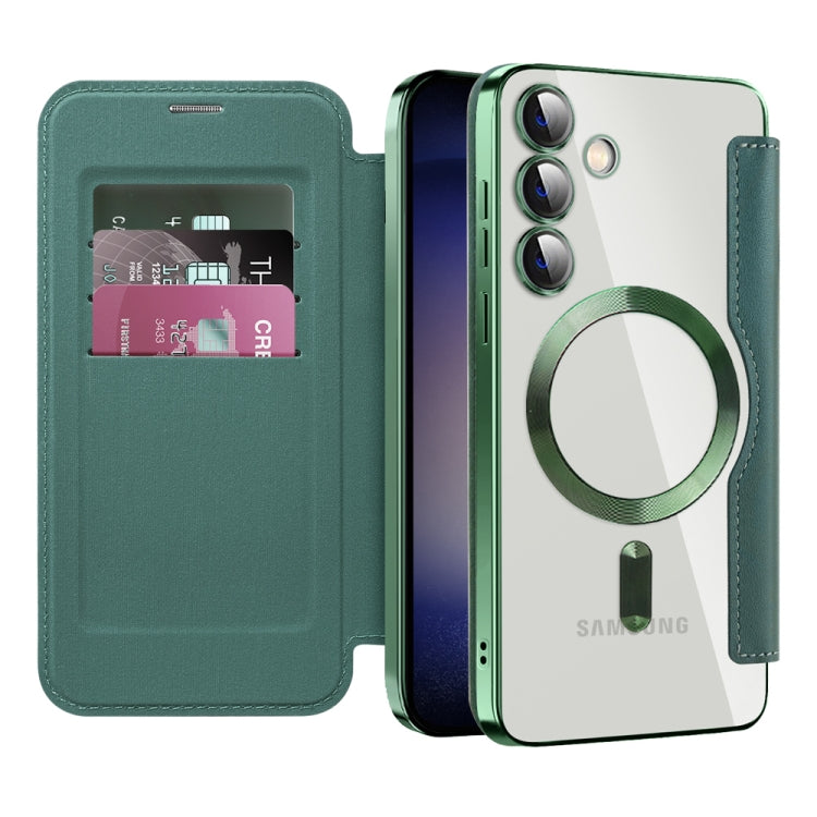 For Samsung Galaxy S25+ 5G Shield MagSafe RFID Anti-theft Leather Phone Case(Green)