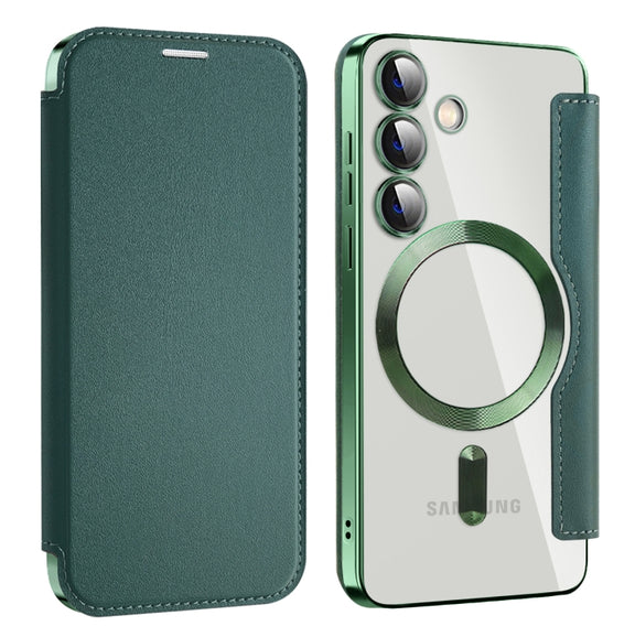 For Samsung Galaxy S25+ 5G Shield MagSafe RFID Anti-theft Leather Phone Case(Green)